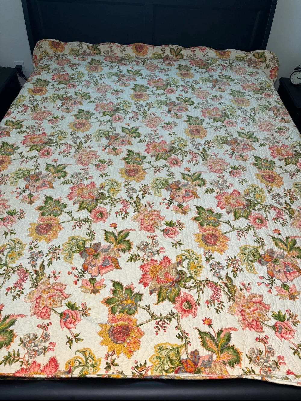 Embroidery Kantha Quilt Bedspread Floral Boho Gypsy Blanket Reversible 66x64”